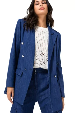 Femmes Caroline Biss Gilets*1816-24 / Blazer En Jean Long Souple Coupe Legere