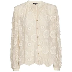 Femmes Caroline Biss Hauts*1605-34 / Blouse Droite En Tulle Stretch Avec Broderie