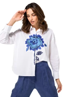 Femmes Caroline Biss Hauts*1669-29 / Chemise En Coton Avec Broderie