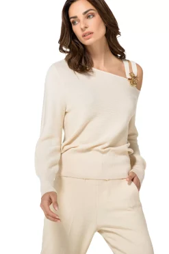 Femmes Caroline Biss Tire*1257-34 / Elegant Pull En Maille Fine Effet Epaule