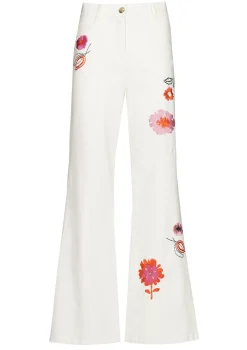 Femmes Caroline Biss Pantalon*1509-69 / Jean Confortable Avec Broderie, Jambe Evasee, Taille Normale