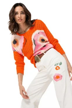 Femmes Caroline Biss Pantalon*1509-69 / Jean Confortable Avec Broderie, Jambe Evasee, Taille Normale
