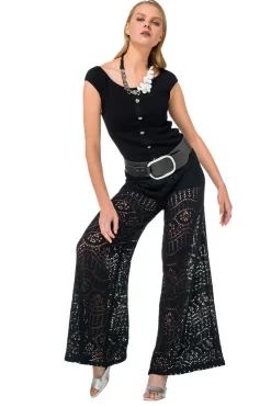 Femmes Caroline Biss Pantalon*1546-10 / Pantalon Fluide En Crochet, Jambe Large, Taille Normale