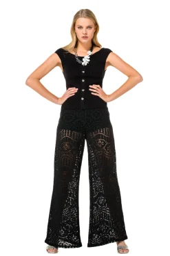 Femmes Caroline Biss Pantalon*1546-10 / Pantalon Fluide En Crochet, Jambe Large, Taille Normale