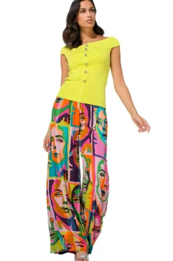 Femmes Caroline Biss Pantalon*1542-79 / Pantalon Palazzo Fluide, Taille Normale, Imprime Pop-Art