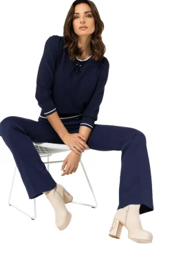 Femmes Caroline Biss Tire*1248-21 / Pull Bicolore Maille Fine