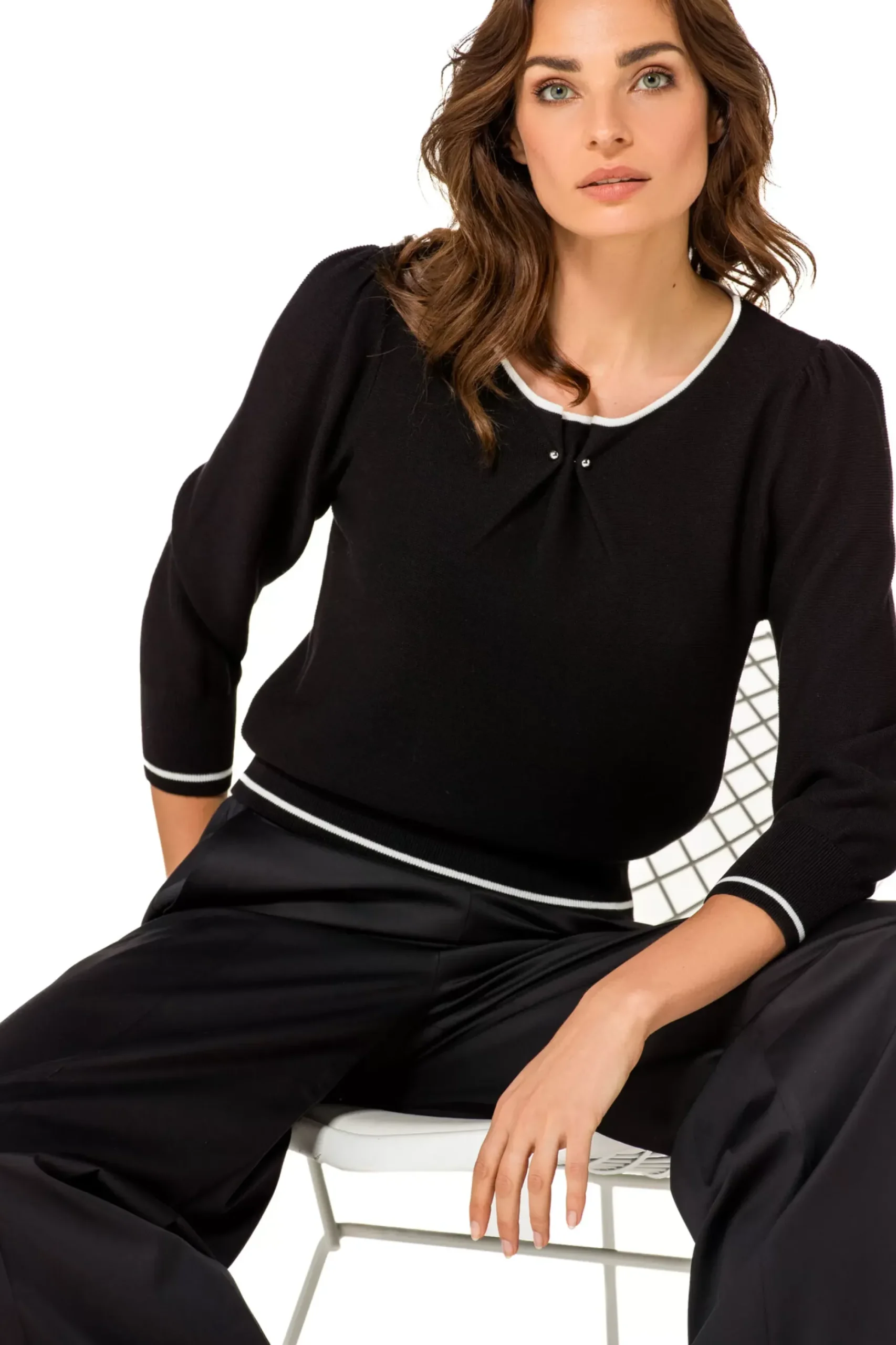 Femmes Caroline Biss Tire*1248-10 / Pull Bicolore Maille Fine