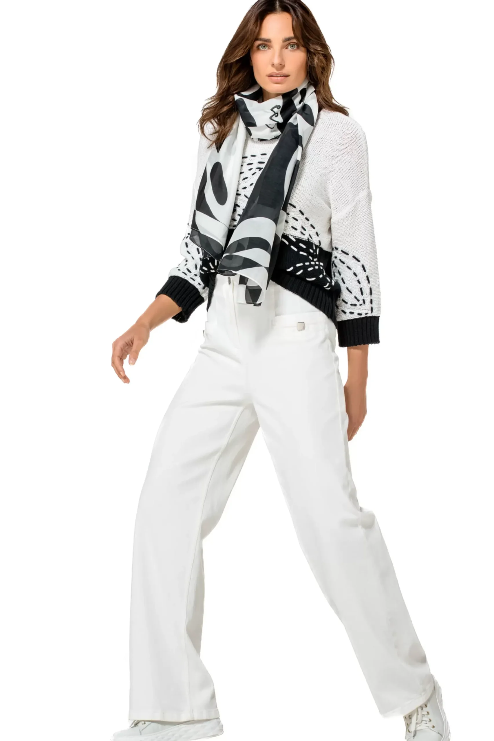 Femmes Caroline Biss Tire*1298-19 / Pull Coton Bicolore