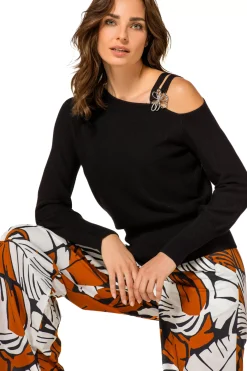 Femmes Caroline Biss Tire*1257-10 / Pull Elegant En Maille Fine Effet Epaule