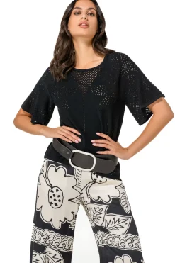 Femmes Caroline Biss Tire*1249-10 / Pull En Maille Fine Effet Fleur