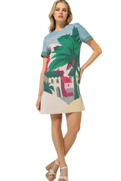 Femmes Caroline Biss Robes*1152-69 / Robe Droite En Coton Imprime All-Over