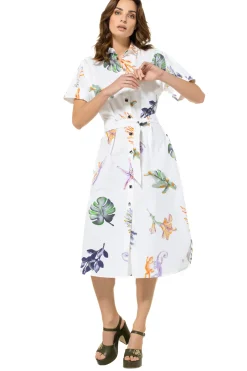 Femmes Caroline Biss Robes*3181-69 / Robe Midi Droite Confortable En Coton