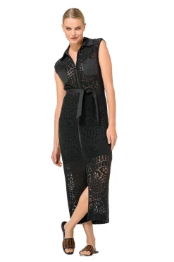 Femmes Caroline Biss Robes*1143-10 / Robe Midi Droite En Dentelle