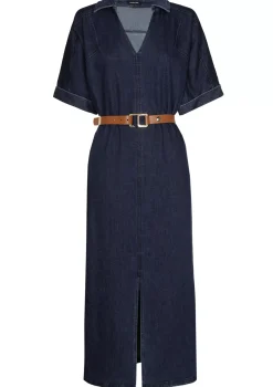 Femmes Caroline Biss Robes*1114-23 / Robe Midi Droite En Jean Stretch